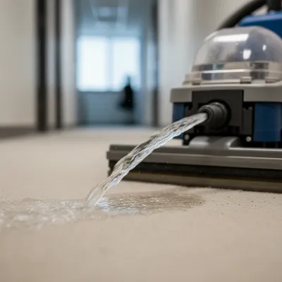 Carpet cleaner spraying clean water after maintenance to prevent clogs