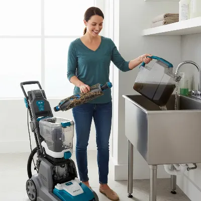 Person easily cleaning a Hoover SmartWash after use, highlighting removable parts